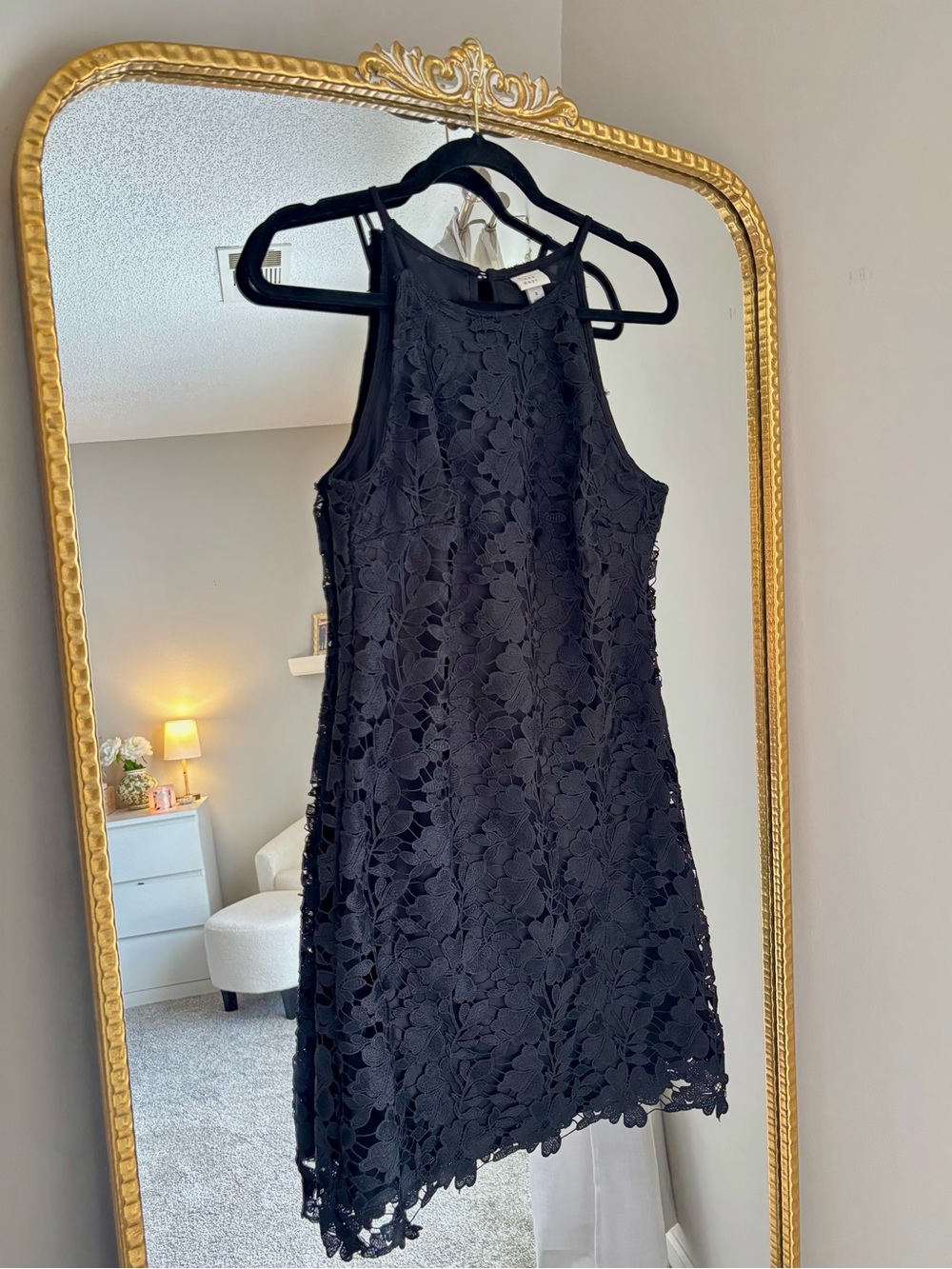 A New Day Black Floral Lace Halter Dress